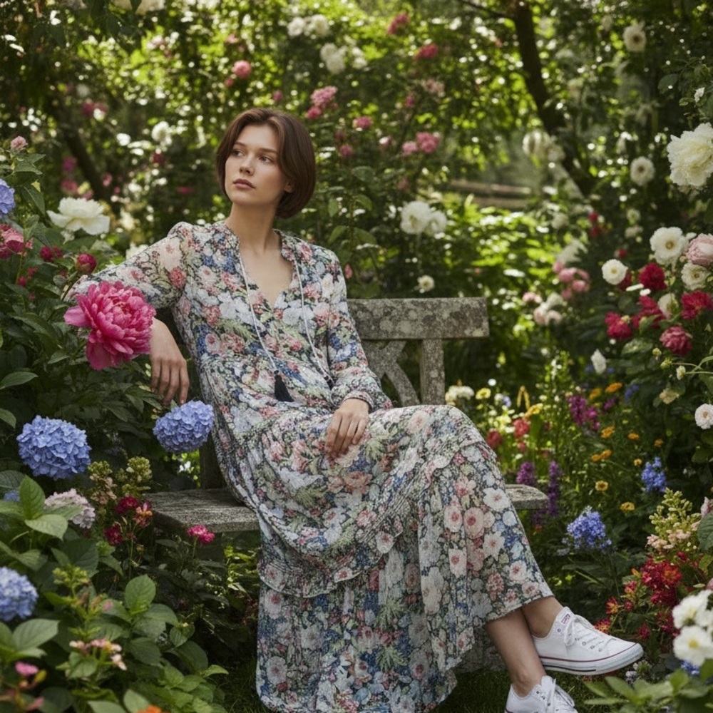 Anthropologie Black Floral Dress with Green, Blue and Pink Accents